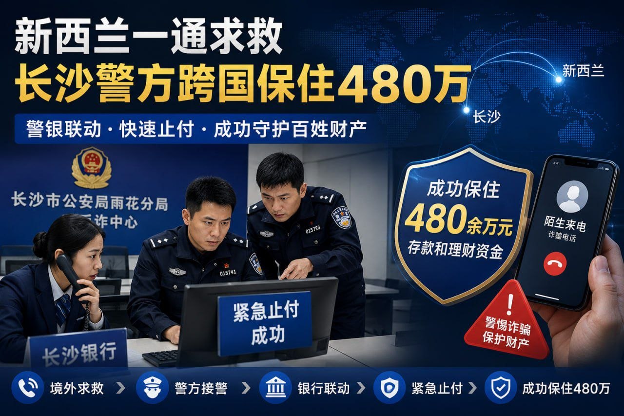 国内新闻  新西兰一通求救 长沙警方与银行联手保住480万
